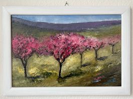 - Italienisches Gemälde « Pfirsichblütenbäume » -  30x20 cm